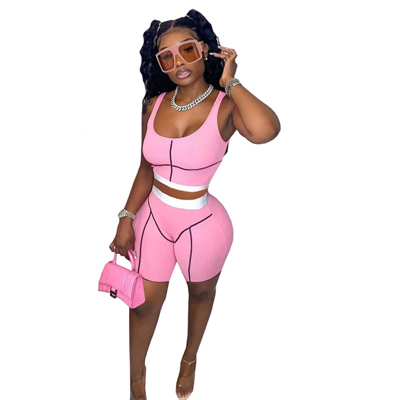 

Женский модный Повседневный Спортивный летний комплект из двух предметов, однотонный топ и шорты в стиле пэчворк, облегающий костюм для африканских женщин, новинка 2023