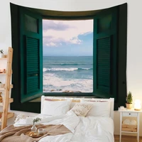sea outside the window tapestry hippie wall hanging starry night sky moon tapestries psychedelic backdrop cloth carpet ceiling
