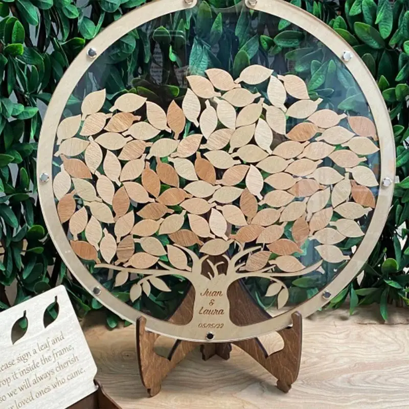 

Wedding Guest Book Alternative Personalizeds Drop Round Wedding Guest Book Tree With Box And 60Pcs Leafs Birthday Party Decor