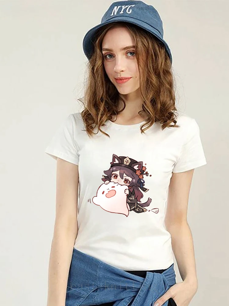 

Женская футболка с коротким рукавом, белый топ с круглым вырезом и рисунком манги, уличная одежда на лето, 2022