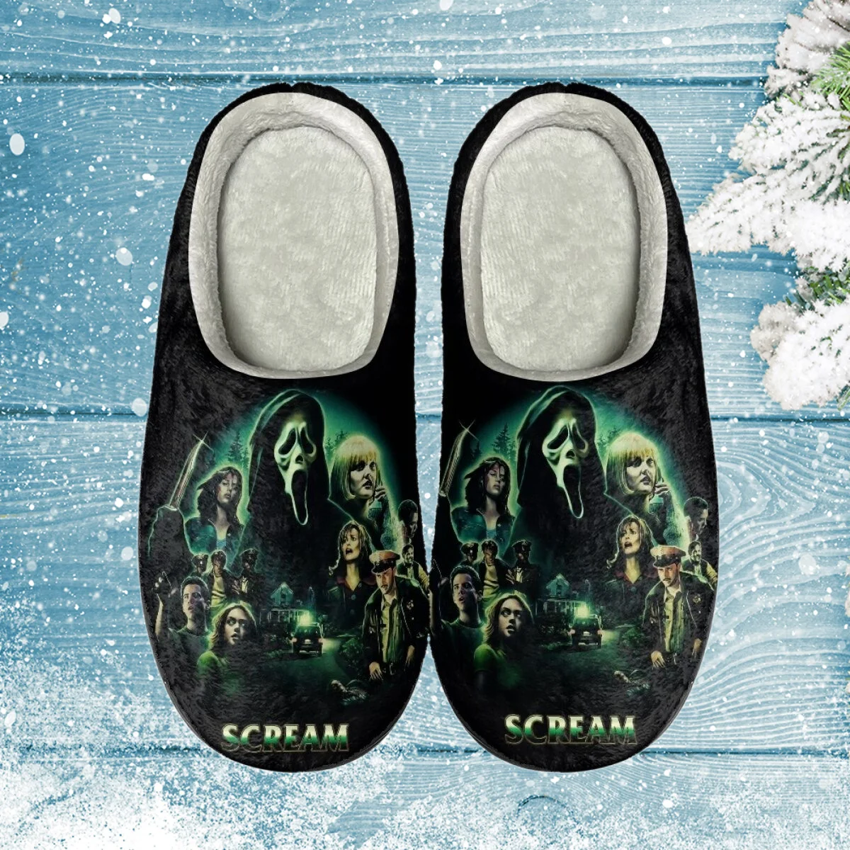 

INSTANTARTS Spring Autumn Home Cotton Corduroy Slippers Horror Movie Character Indoor Non-Slip Soft Slides for Halloween Flats