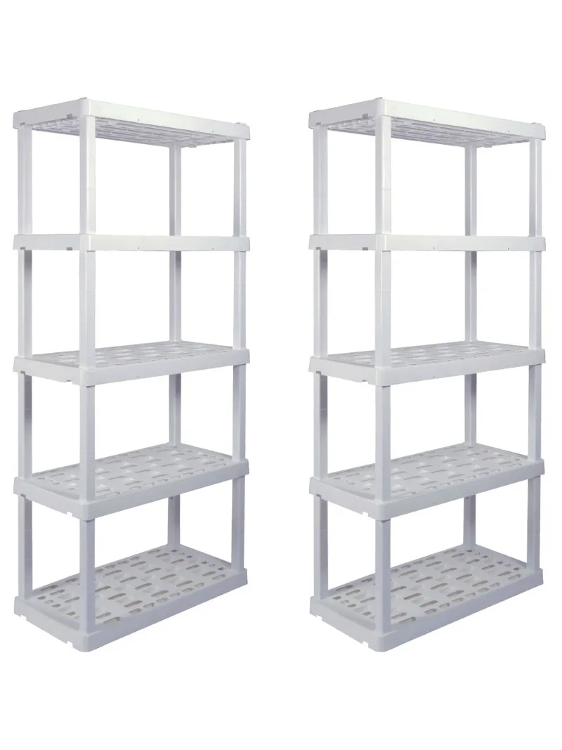 

Суперпрочные пластиковые гаражные полки с 5 полками, 2 полки для хранения, белые, грузоподъемностью 750 фунтов