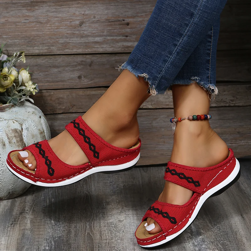 

2022 Summer Women Wedge Sandals Premium Orthopedic Open Toe Sandals Vintage Anti-slip Leather Casual Female Platform Retro Shoes