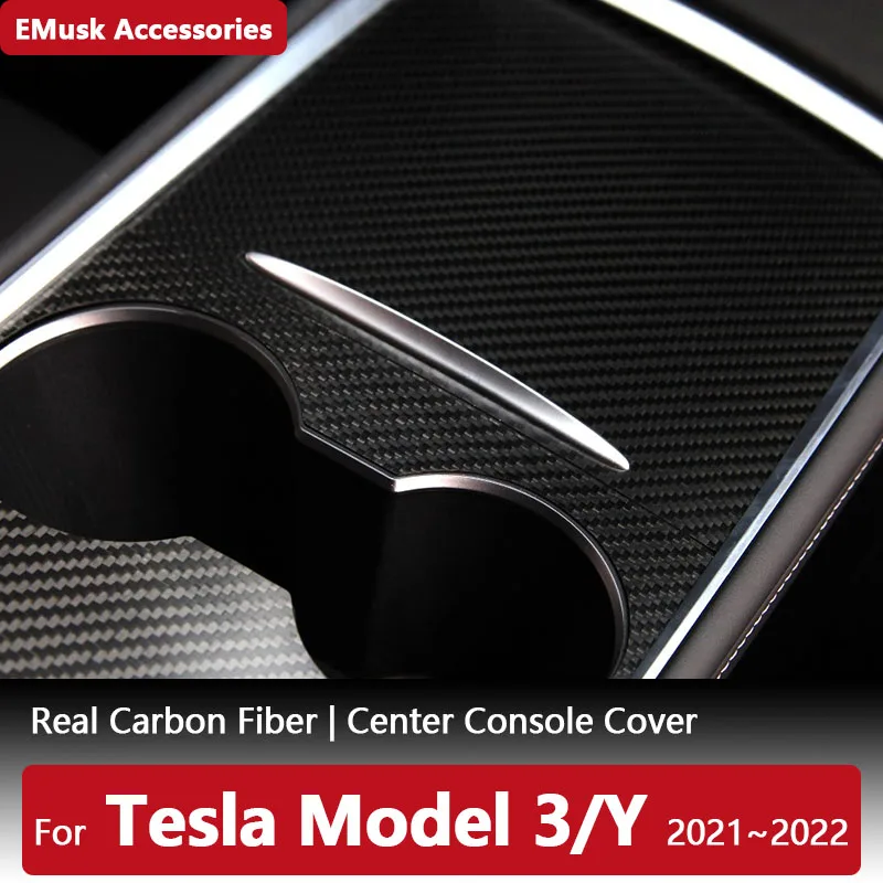 Center Console Cover Sticker Real Carbon Fiber For Tesla Model 3 Model Y 2021 2022 Accessories Central Interior Control Panel