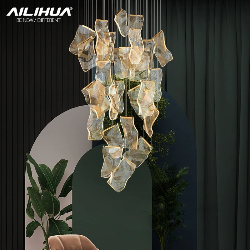 

Duplex building large chandelier modern light luxury villa living room lamp creative lamp hollow staircase art lighting