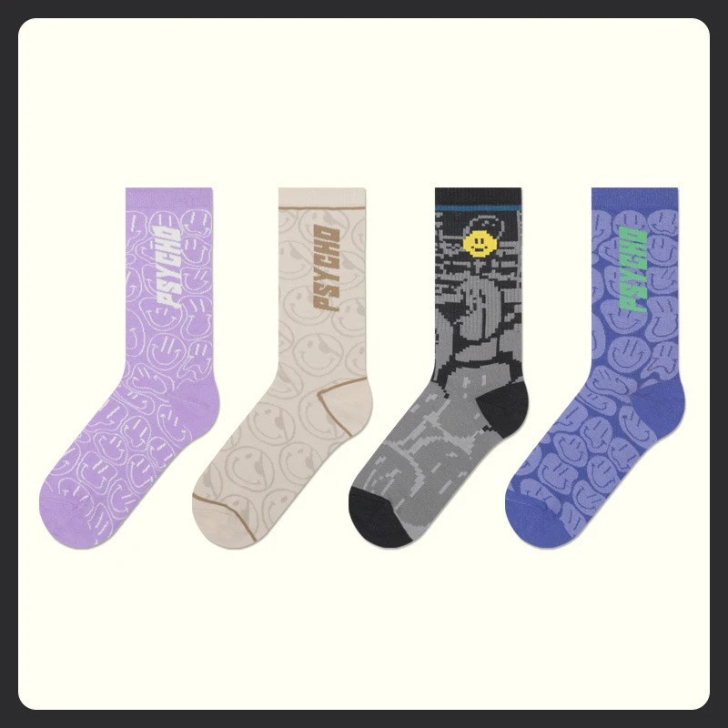 5 Pairs of high quality men's and women's socks personality socks Hippie series tube socks men's and women's socks