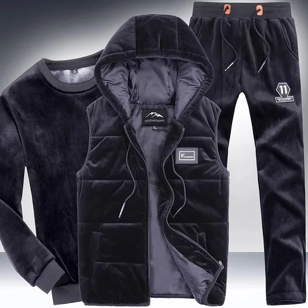 Новый Зимний плюшевый Толстый золотой Бархатный спортивный костюм мужской