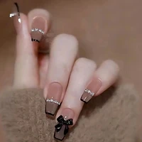 24pcsbox charming pink flame short ballet wearable fake nails press on square head full cover detachable finished fingernails