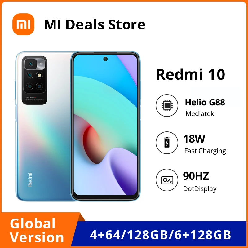Global Version Xiaomi Redmi 10 Smartphone 50MP AI Quad Camera MediaTek Helio G88 Octa Core 90Hz FHD Display 18W 5000mAh Non NFC