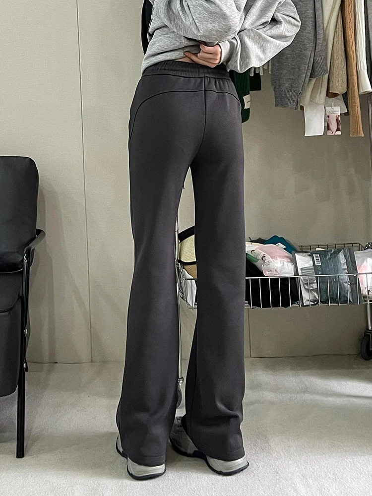 Plus Size Dark Gray Pear Shapes Micro-Pull Sports Casual Pants Women Winter Fleece-lined Plus size Chubby Girl Slimming Stret...