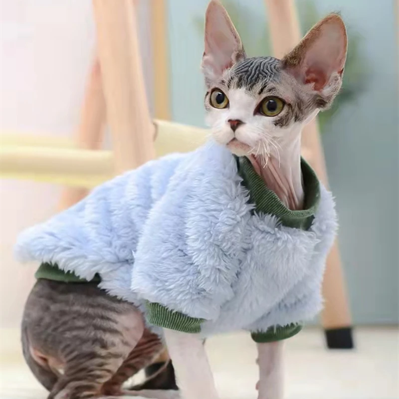 Pet Clothes Sphinx Pullover Autumn Winter Warm Coat Wool Beautiful Vest Hairless Cat Pure Color Cute Sweater Fashionable Shirt