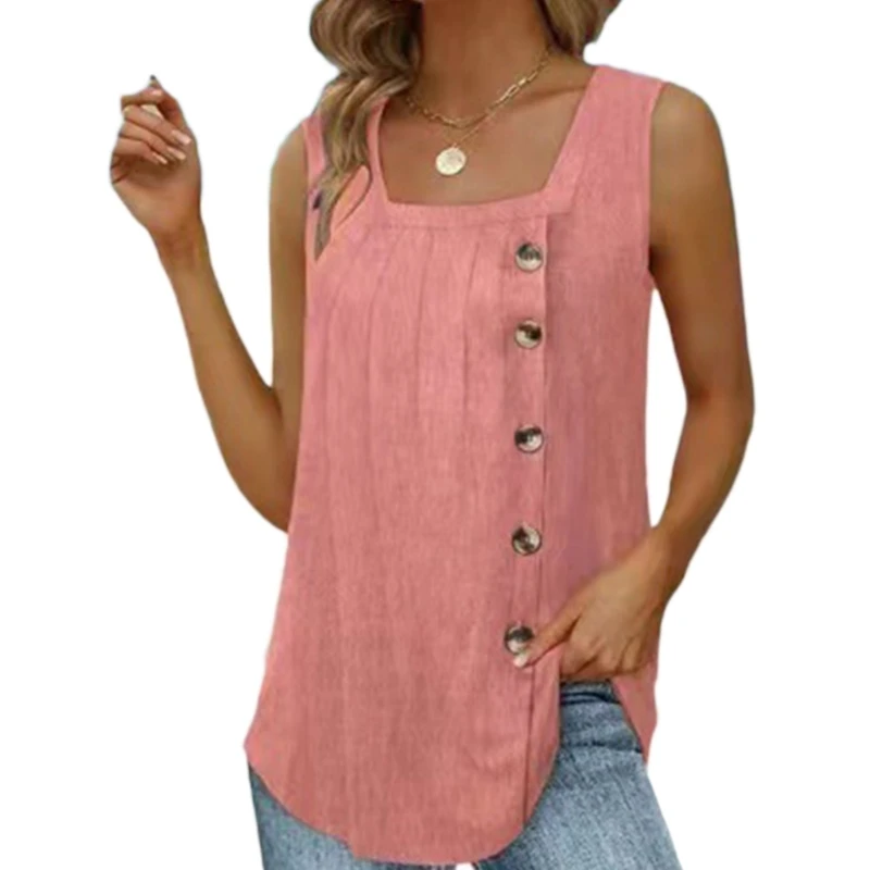 

M89E Повседневный мягкий пуговицы квадратный воротник жилет сплошной цвет Strappys укороченные топы