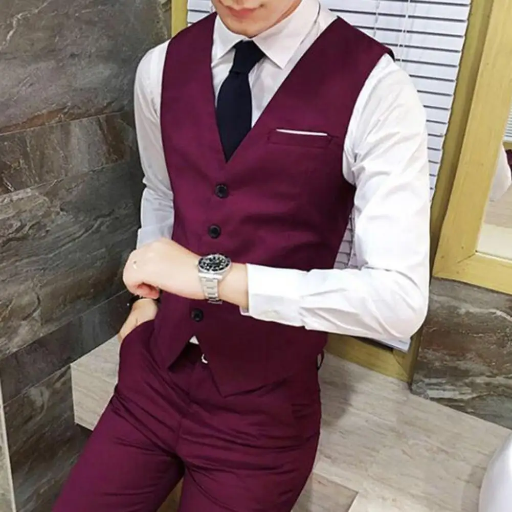 

Vest Suit Polyester Men Vest Fine Fit Breathable Soft Fashion Suit Waistcoat