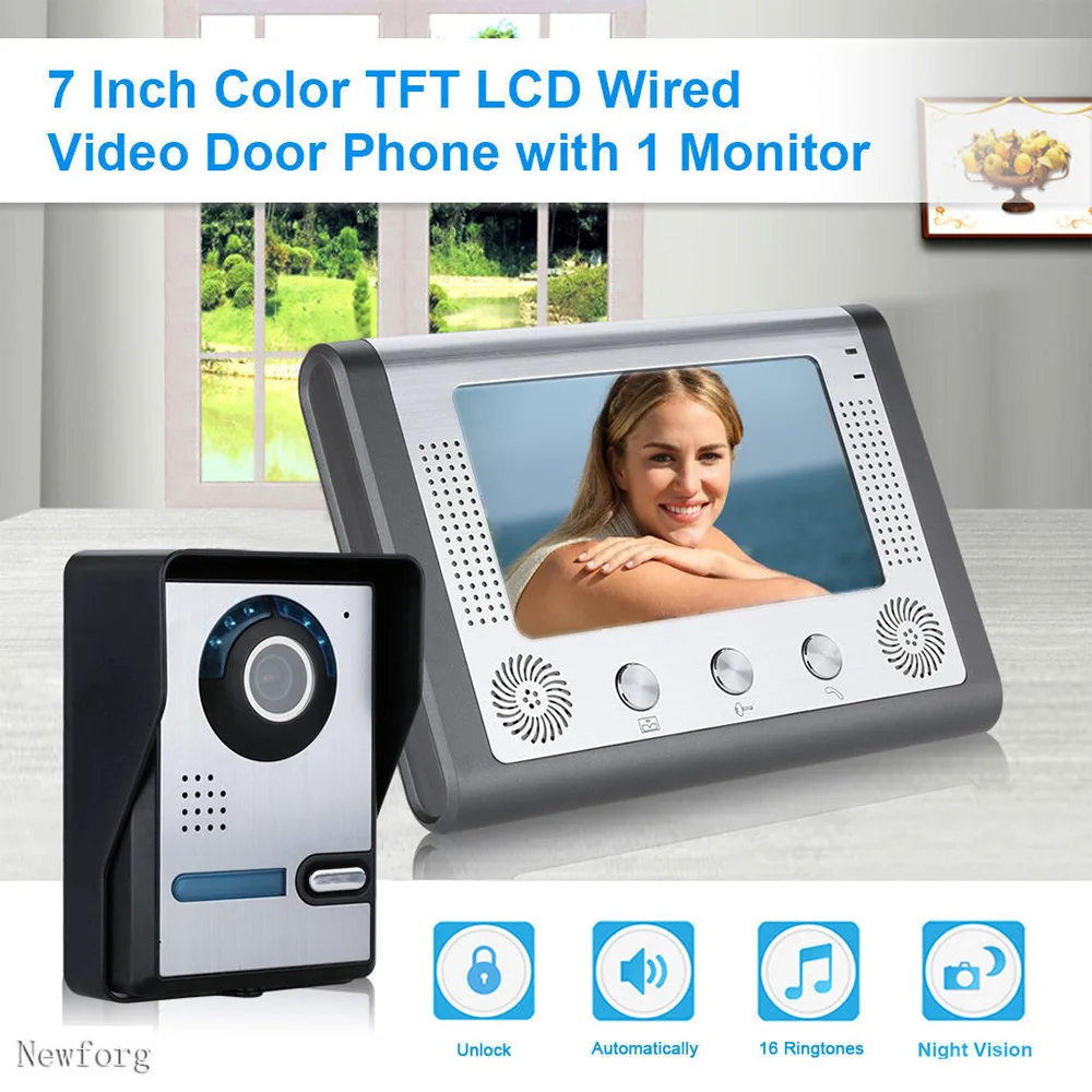 7 Inch Color Video Door Phone Wierd Intercom Camera IR Night Vision for Home Security System
