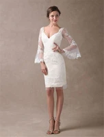 modern tulle knee length evening dress simple long sleeve v neck prom dress lace vestidos de fiesta