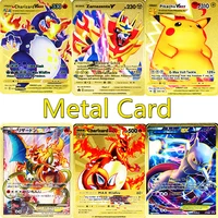 pokemon shiny metal cards english pikachu japanese charizard vmax mewtwo ex french golden iron card game collection childen gift