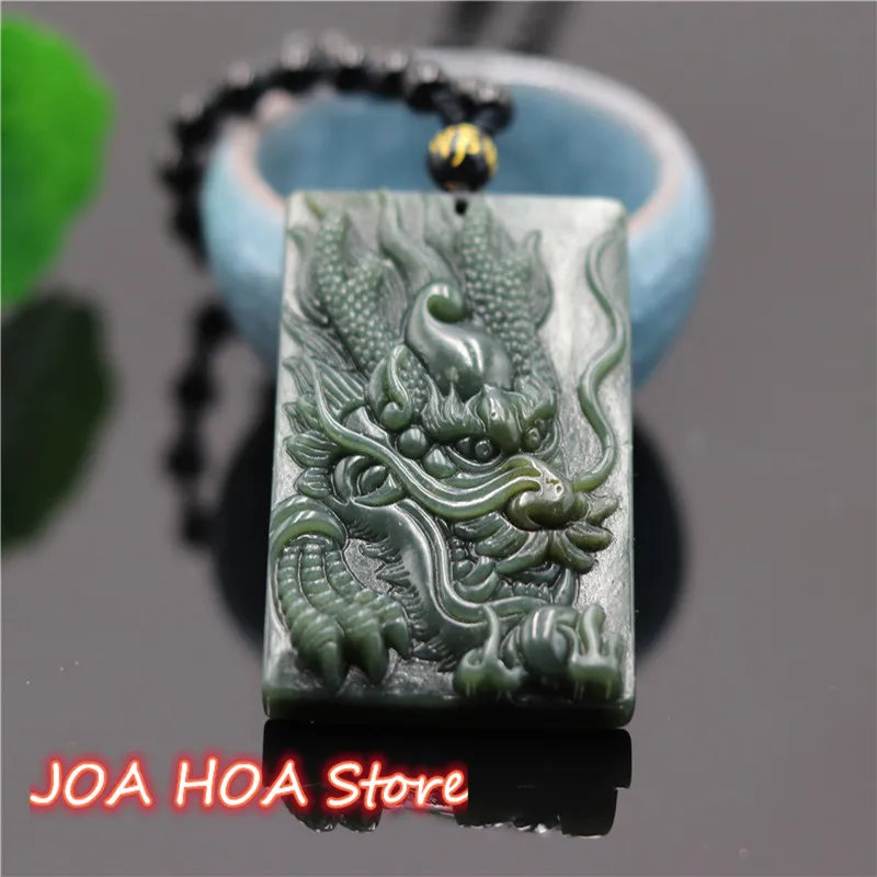 

Natural Hetian Jade Dragon Pendant Beads Necklace Charm Jewellery Fashion Accessories Hand-Carved Amulet