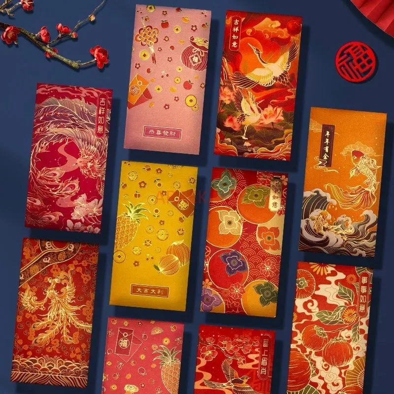 12 шт. красный конверт Цветение богатства и процветание Новогодняя красная