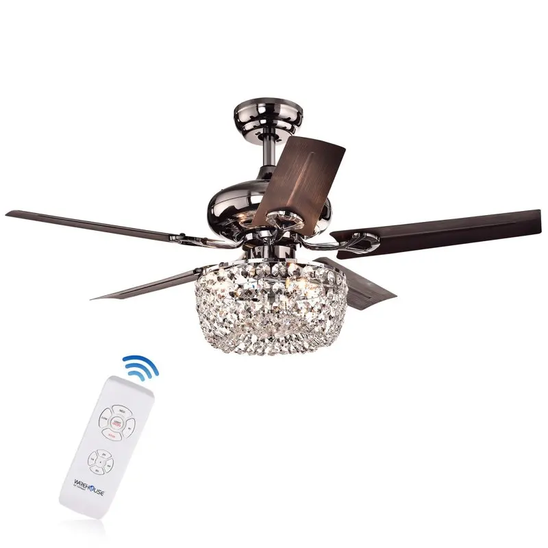 

3-light Crystal Chandelier 5- 43-inch Brown Ceiling Fan (Optional Remote)