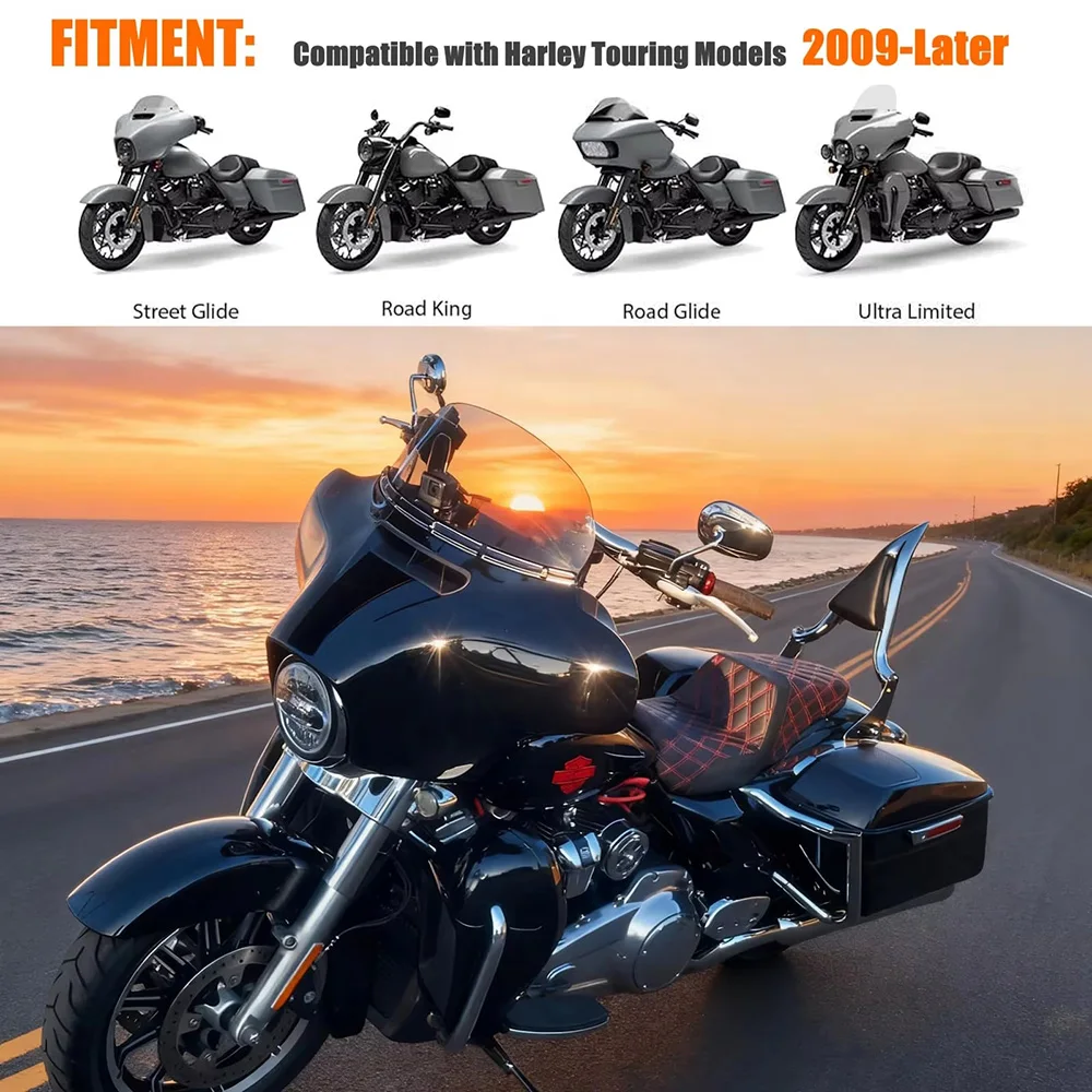 Фото Для мотоциклов Harley Touring Road King Street Glide Ultra Electra CVO 09-26: съемная задняя спинка-опора (сисси-бар) и багажник №5