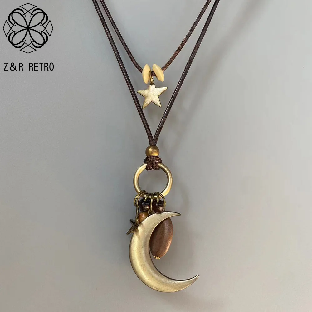 Винтажное простое металлическое ожерелье в виде Луны для женщин античная