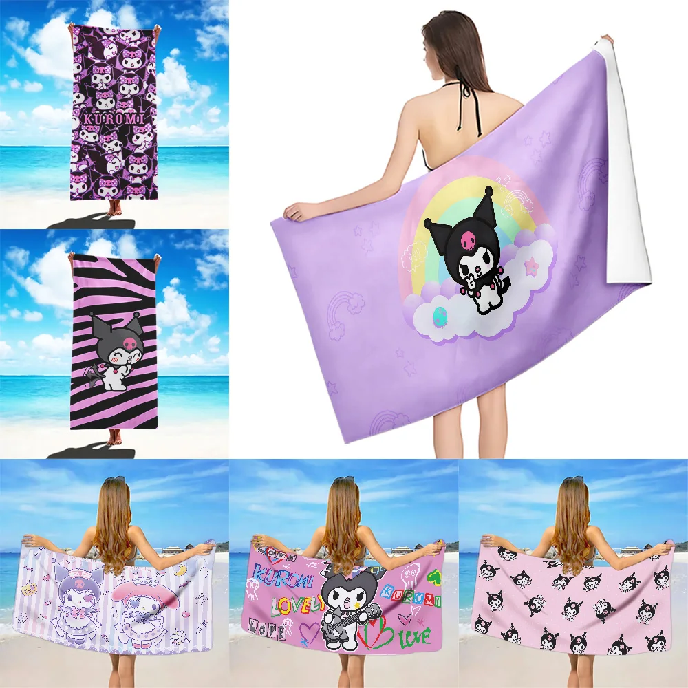 Мультяшное пляжное полотенце Kuromi Y2K из микрофибры без песка быстросохнущее