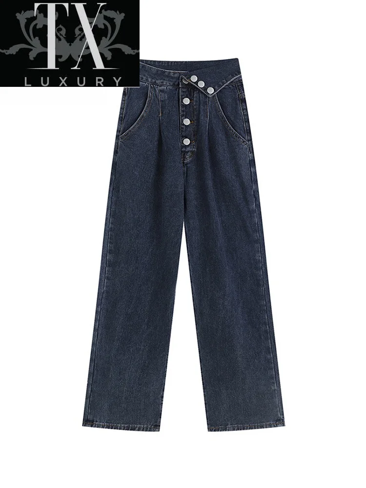 

Vintage Denim Women's Wide Leg Pants Fashion Straight High Waist Trousers Autumn New Korean Style Jeans Mujer