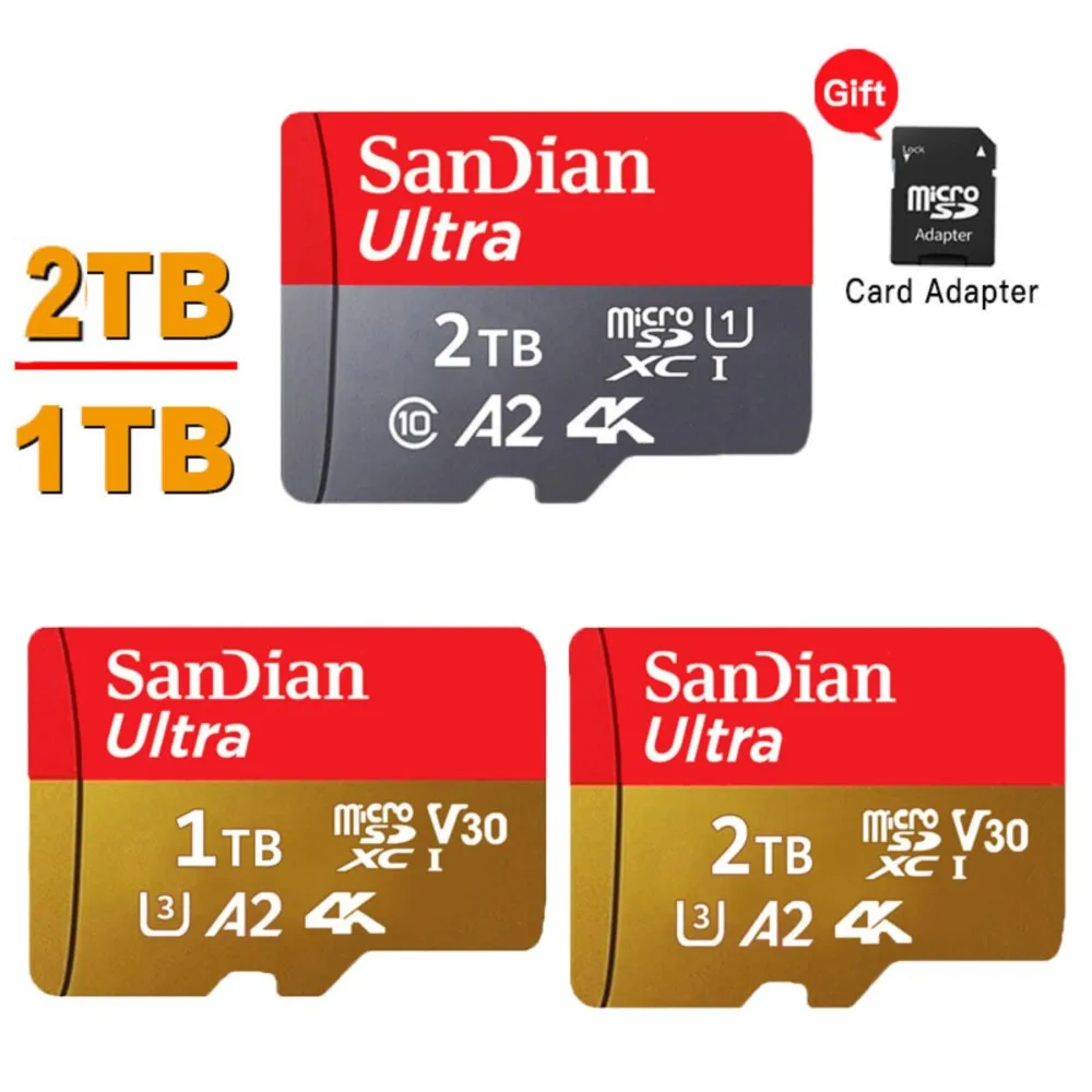 

SAN DIAN Class 10 Mini Sd Memory Card 1TB Micro TF Sd Card 2TB Smart 30MB/s SD/TF Card For Phone/Camera Give Card Reader