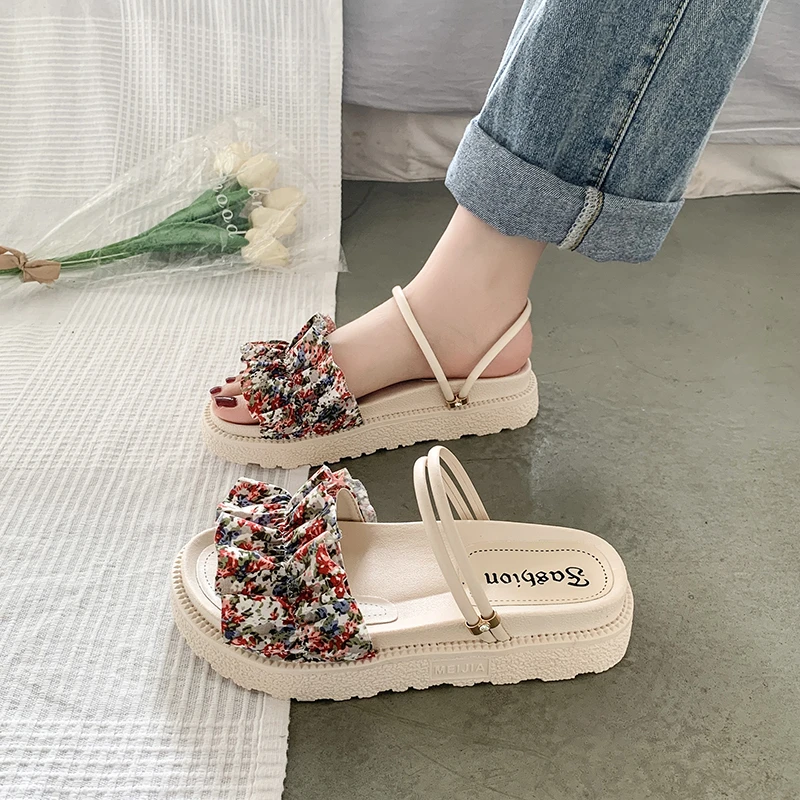 

Beige Heeled Sandals Shoes Med Slippers Soft Slides Slipers Women Lady Fashion Platform On A Wedge Black Comfort Flat 2022 Girl