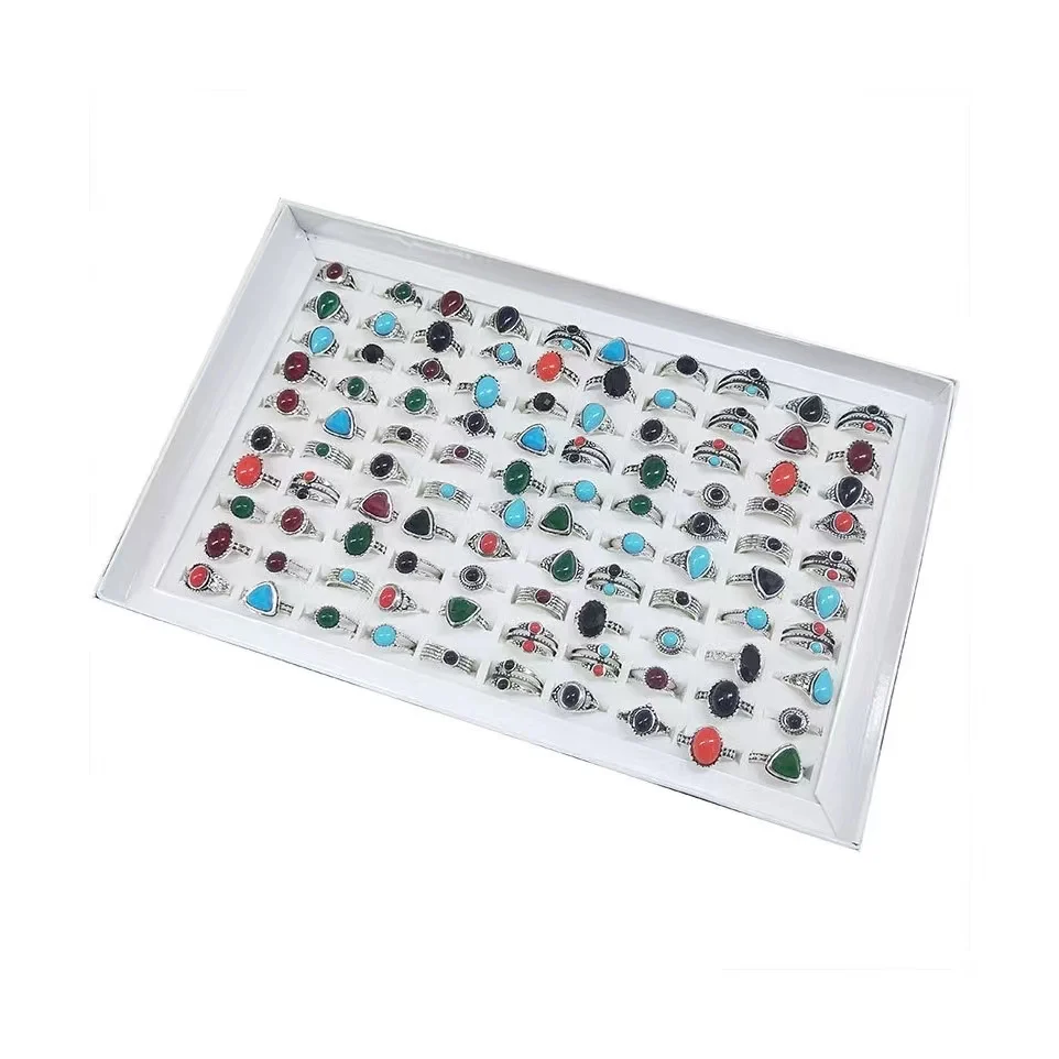 

Wholesale Mix 10 Pieces Fashion Rings for Women New Boho Colorful Glamour Style Accessories Party Jewelry Gifts Men Proposal