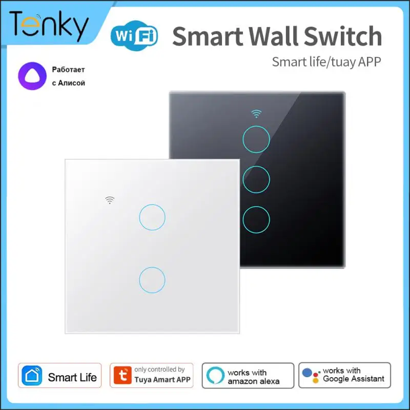 

Smart Home Smart Switch Tempered Glass Remote Control For Alexa Google Home Wall Light Switch Timing Two Wiring Methods Wireless
