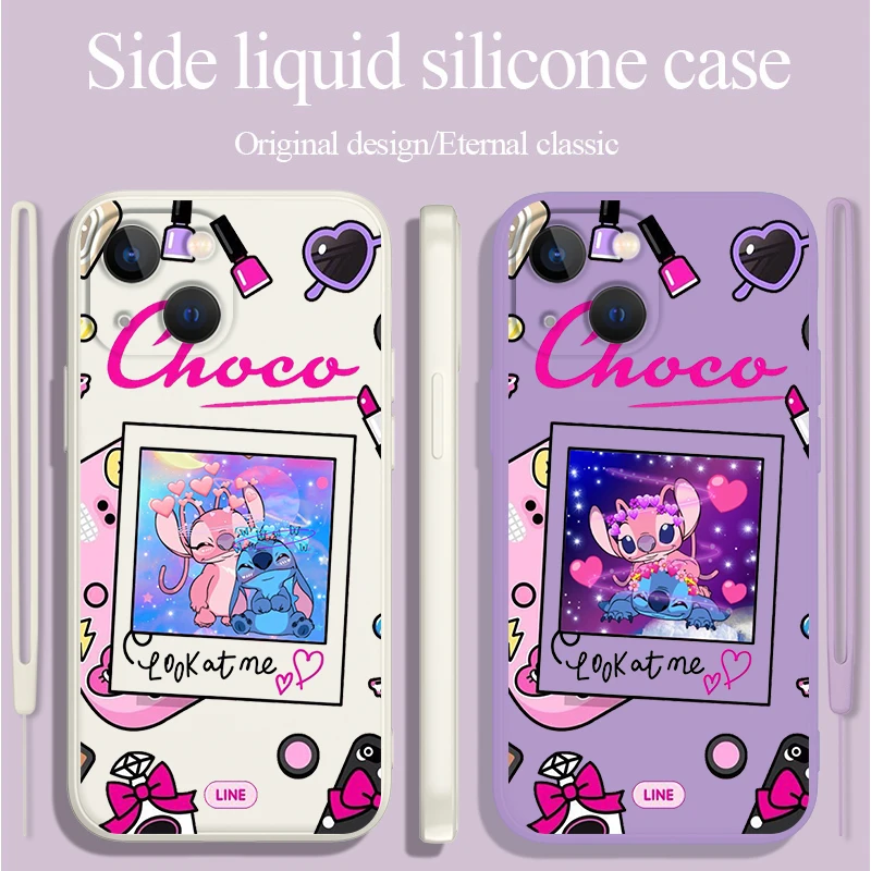 

Disney Lilo & Stitch Couple For Apple iPhone 14 13 12 11 Pro Max mini XS XR X 8 7 SE Liquid Rope Phone Case Capa Cover