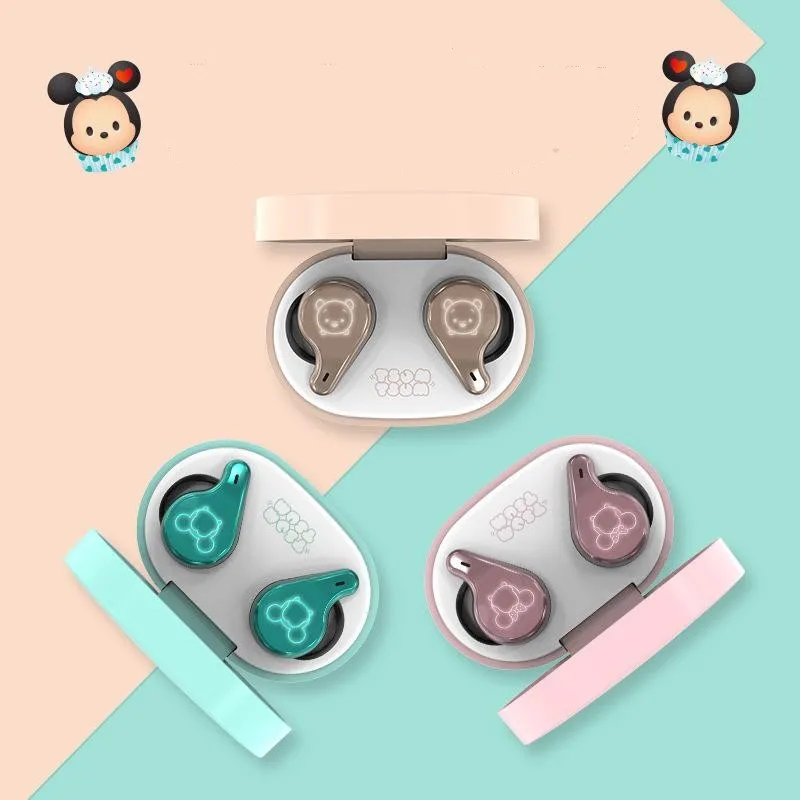 

Kawaii Disney аниме хобби Микки Маус Пух медведь Симпатичные женские беспроводные половинчатые наушники Bluetooth с зеркалом для туалетного столика