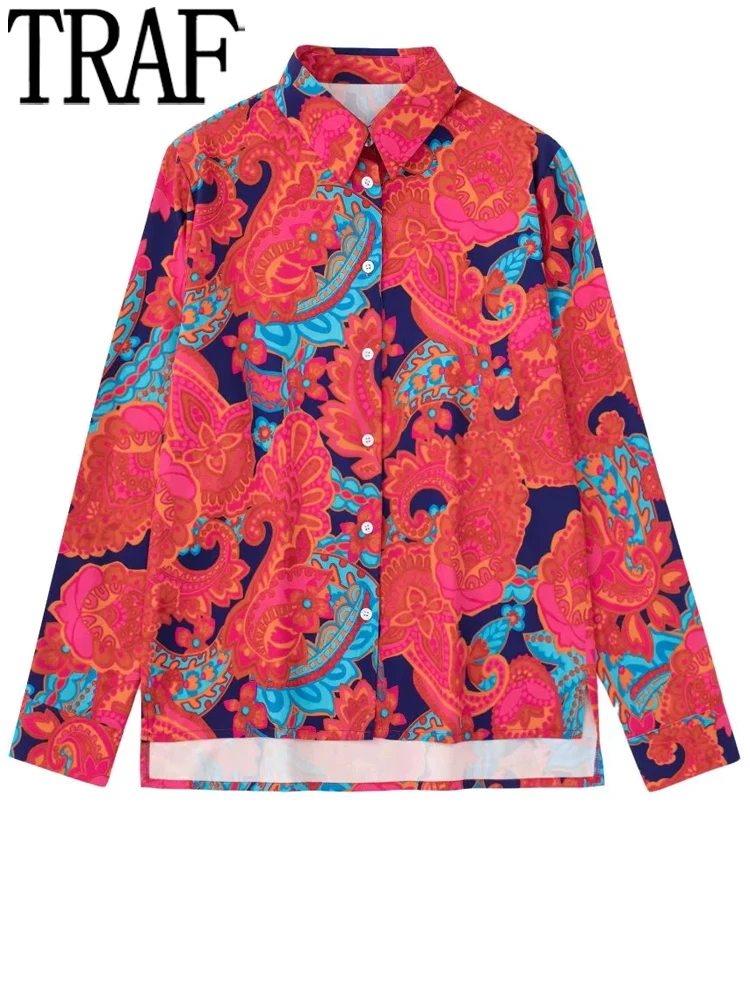 

Рубашка женская мешковатая на пуговицах, с воротником, с длинным рукавом