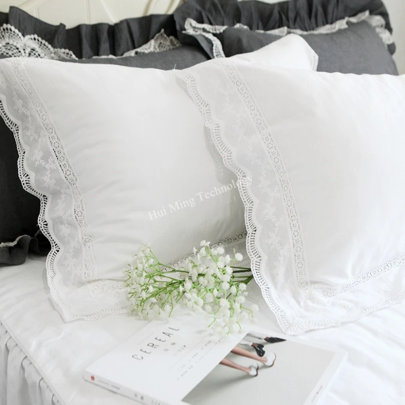 Funda de almohada blanca de 2 piezas, cubierta de almohada de flores de Europa de lujo con volantes, hecha a mano, diseño elegante de princesa dulce