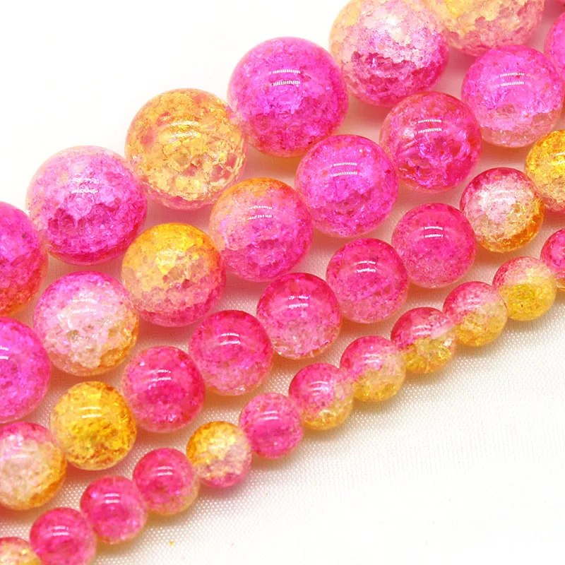 

Natural Pink Cracked Crystal Stone Charm Loose Round Beads For Jewelry Making DIY Bracelet Needlework Strand 6/8/10/12 MM