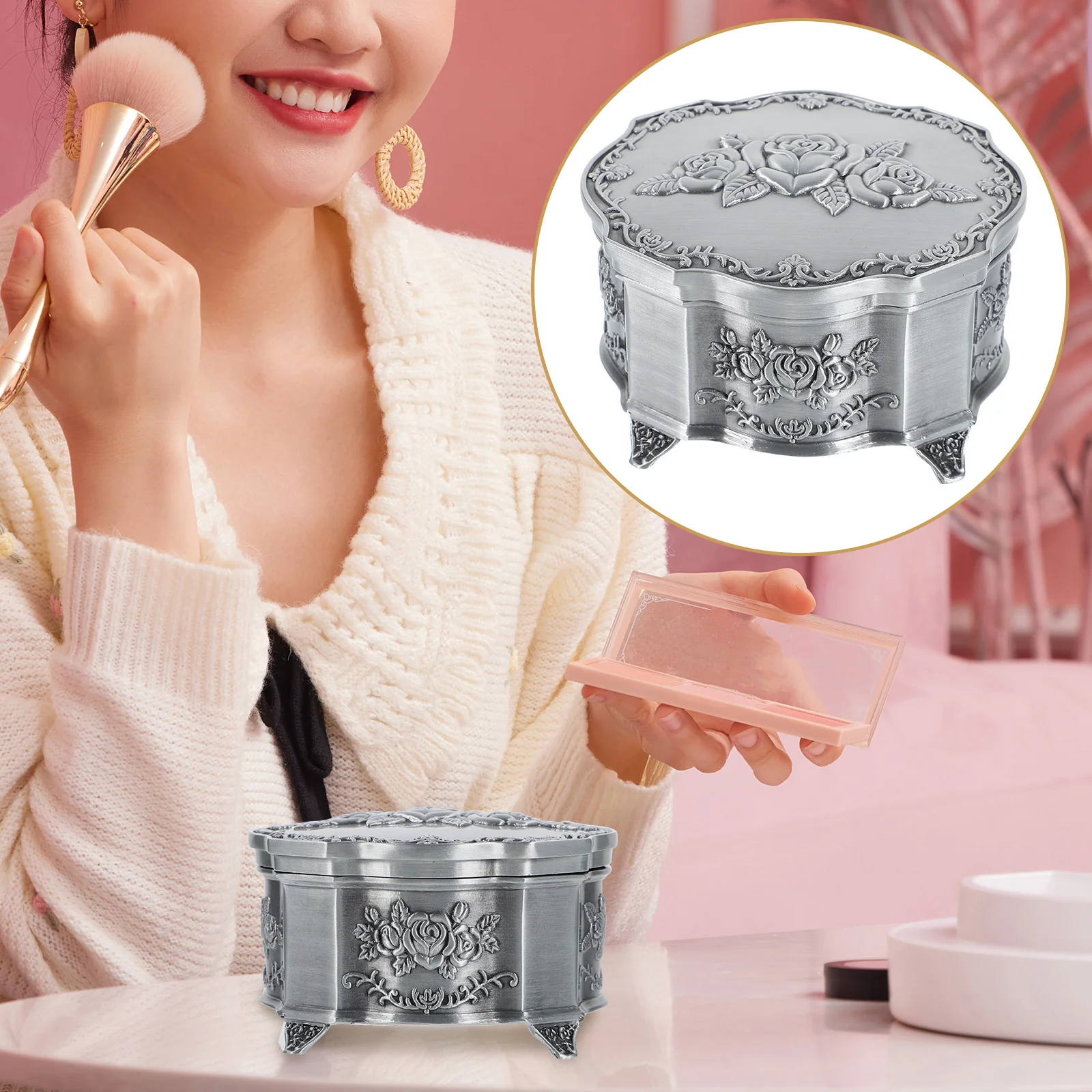 

Jewelry Box Organizer Container Earring Storage Case Gothic Vanity Decor Metal Holder Cases