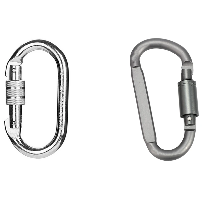 

1X O Shape 25KN Alloy Steel Safety Buckle & 6 Pcs Aluminum Alloy D-Ring Locking Carabiner Light But Strong