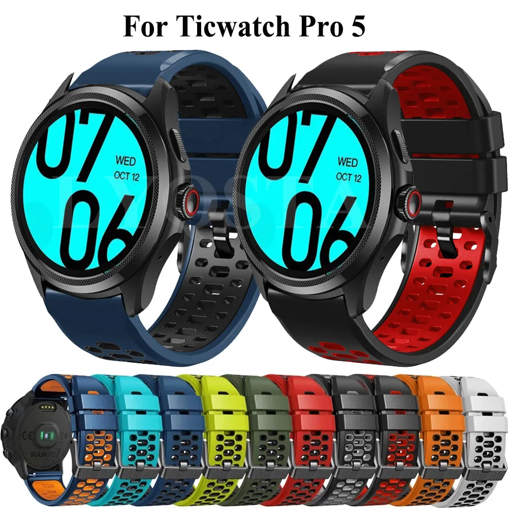 

Ремешок силиконовый 24 мм для TicWatch Pro 5 Tic Watch Pro5, сменный Браслет, Браслет для наручных часов, аксессуар