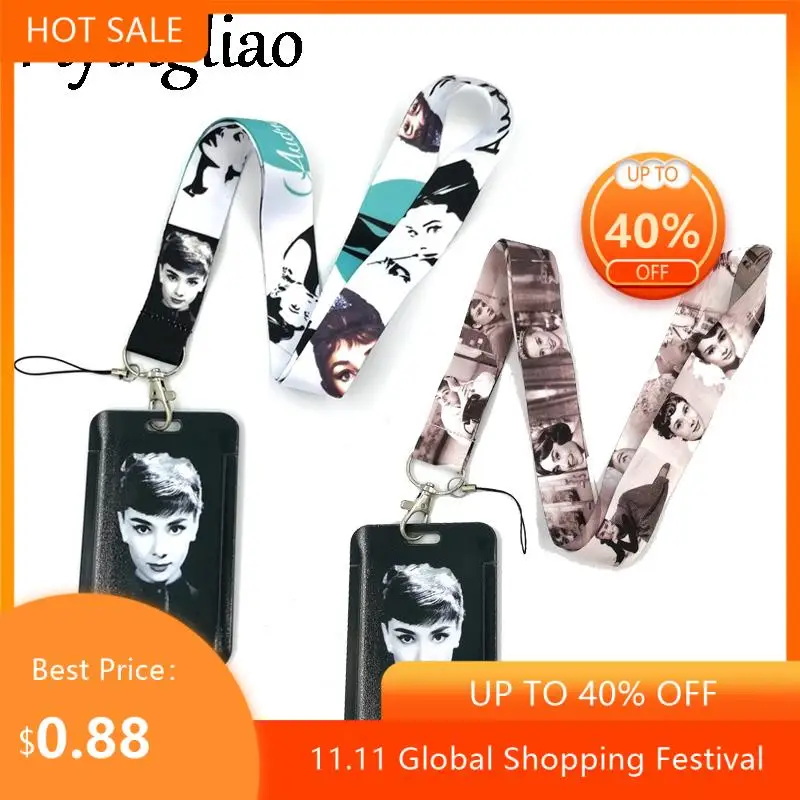 

Audrey Hepburn Credit Card ID Holder Bag Student Women Travel Bank Bus Business Card Cover Badge Accessories Gifts Lanyard Strap