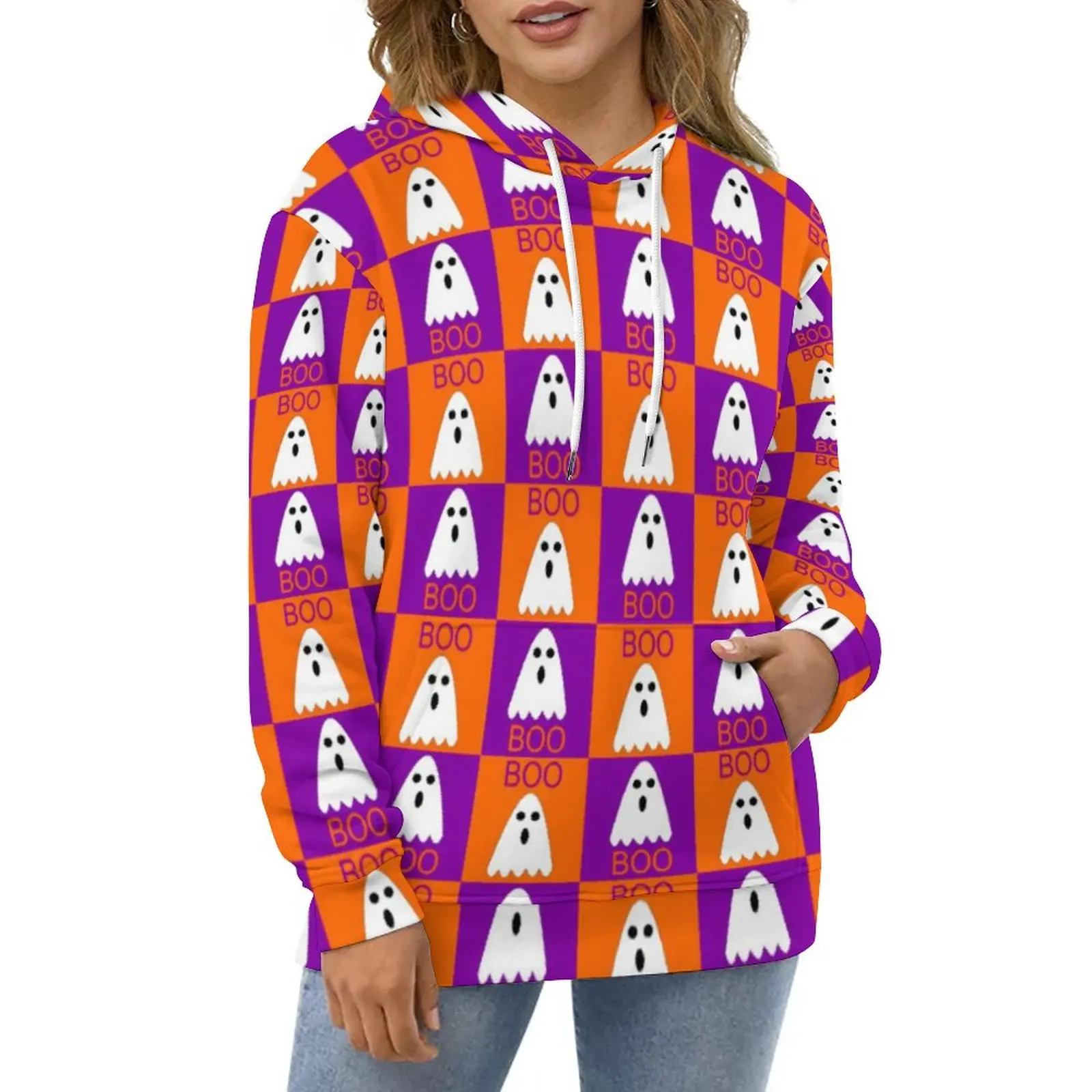 

Страшная Женская Весенняя толстовка с капюшоном в стиле хип-хоп с рисунком Boo на Хэллоуин, с длинным рукавом, в эстетическом стиле, повседневные толстовки с капюшоном на заказ