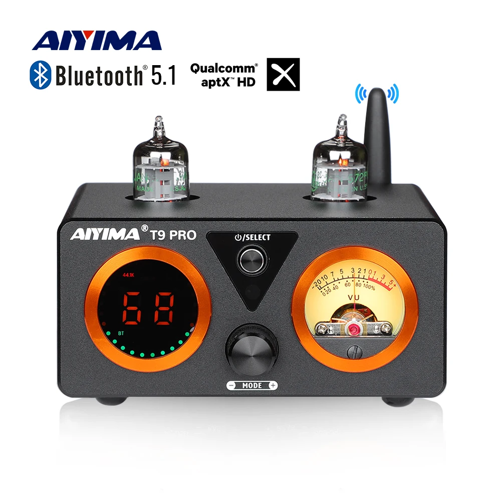 

AIYIMA аудио T9 PRO T9 HiFi Bluetooth Ламповый усилитель USB DAC стерео усилитель мощности Домашнее аудио Amp VU измерительный усилитель 100Wx2