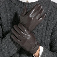gours winter real leather gloves men brown genuine goatskin gloves fleece lined warm fashion driving mittens new arrival gsm011