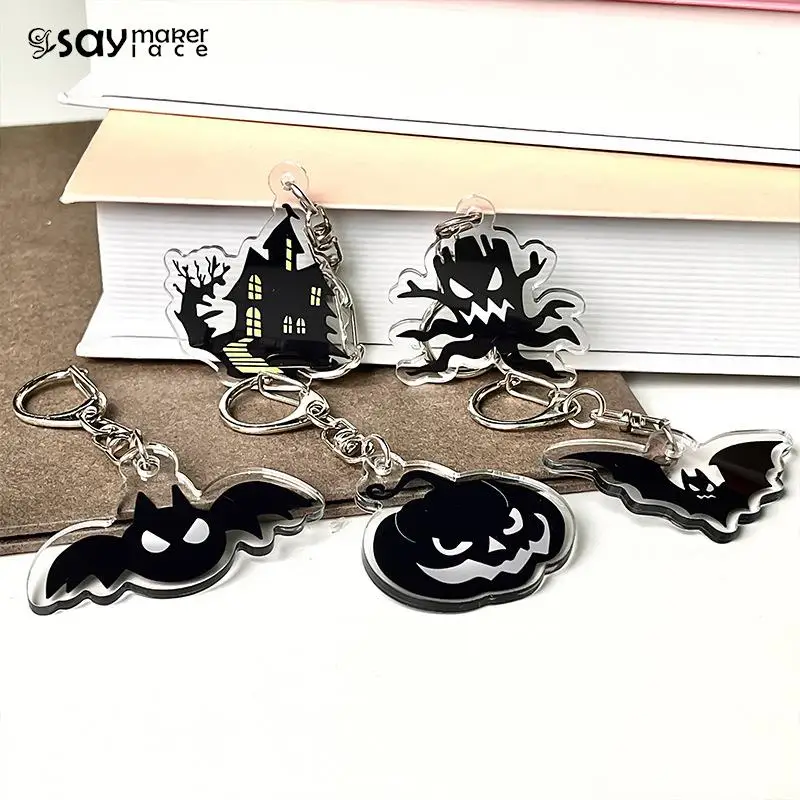 

1PCS Acrylic Keychain Cartoon Halloween Pumpkin Bat Wing Keyring Decoration Handmade Pendant Key Chain Ring Trinket Gift Jewelry