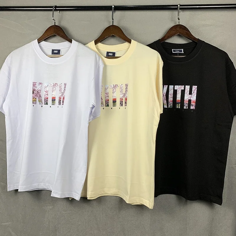 

New KITH Logo Tokyo Sakura Printing Limited Edition Simple T-shirt Men Women Pure 1:1 Short Sleeve Casual Tees For Men gym