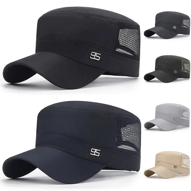 

New Summer 95 Military Hats Men Women Breathable Mesh Flat Top Caps Casual Cadet Army Cap Outdoor Travel Adjustable Kapelusz