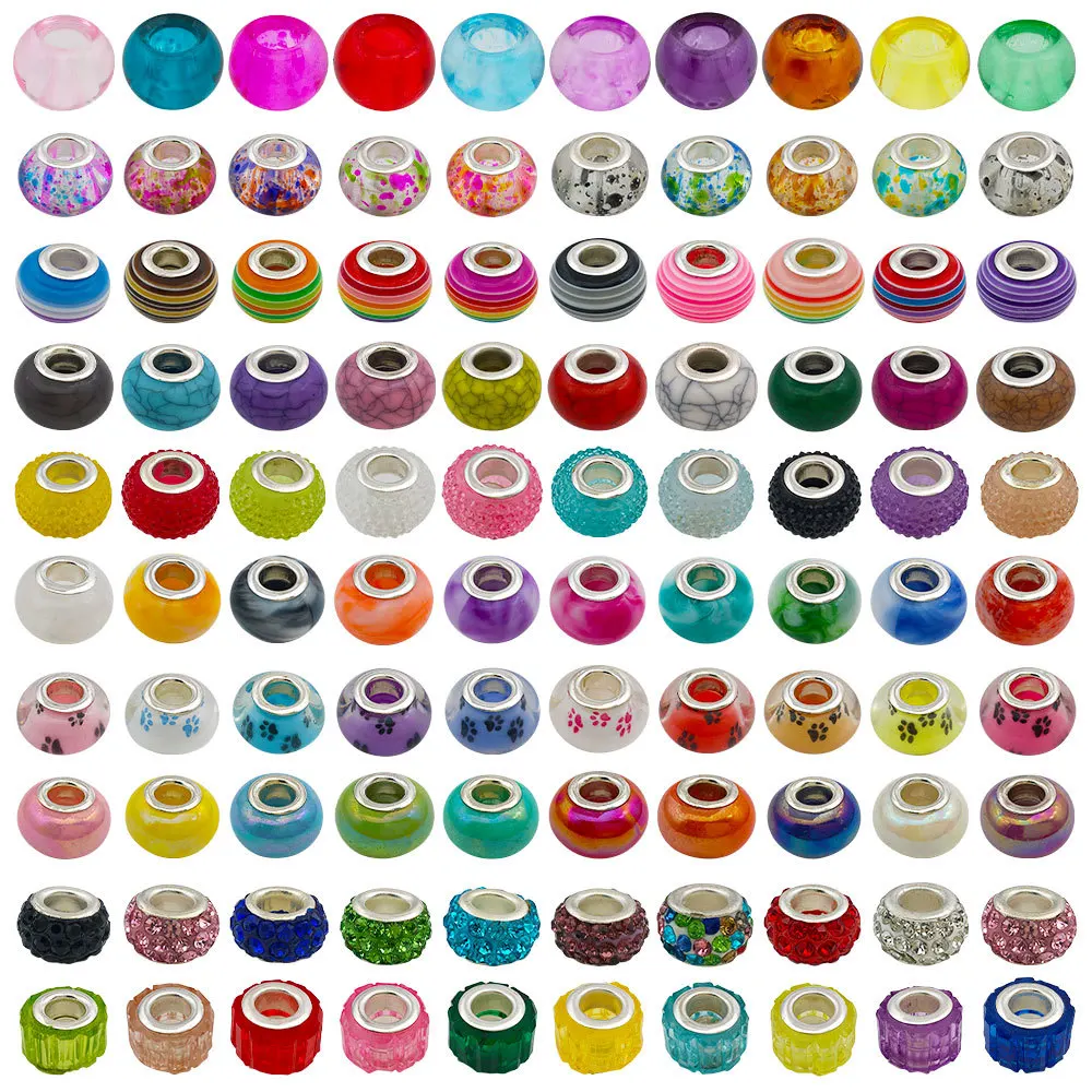 

100Pcs 13mm Random Mixed Color Resin European Beads Large Hole Spacer Loose Beads for DIY Bracelet Jewlery Making Findings