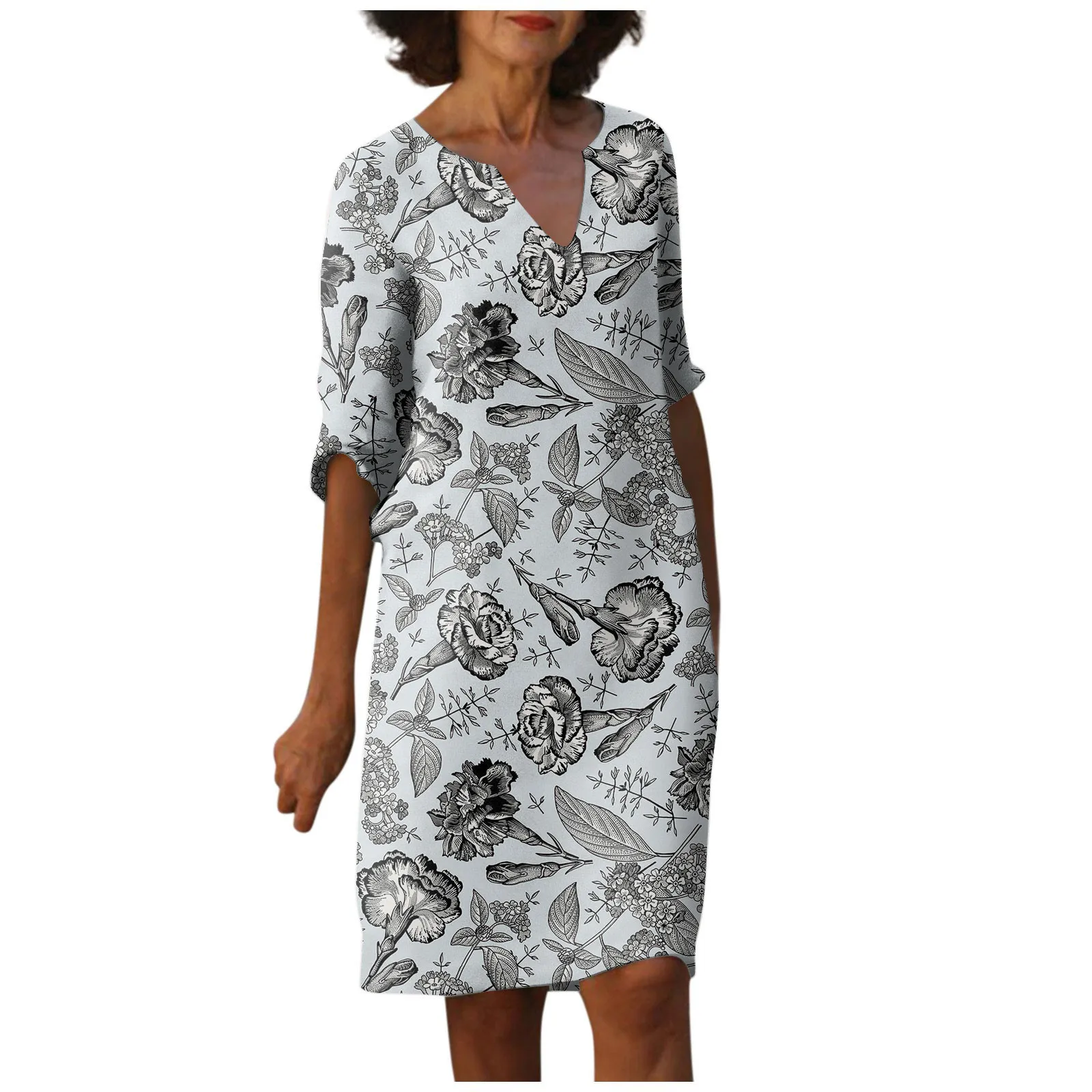 

Dresses For Womens Vintage Print Tunic Waisted Midi Dress Summer Casual Half Sleeve Dress Dresses Womens 2023 Female Clothing