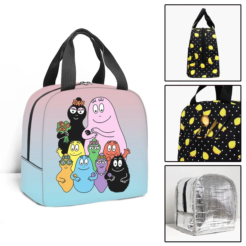 Cartoon Barbapapa Portable Cooler Lunch Bag Thermal Insulated Bags Food Picnic Lunch Box Bag for Men Women Kids