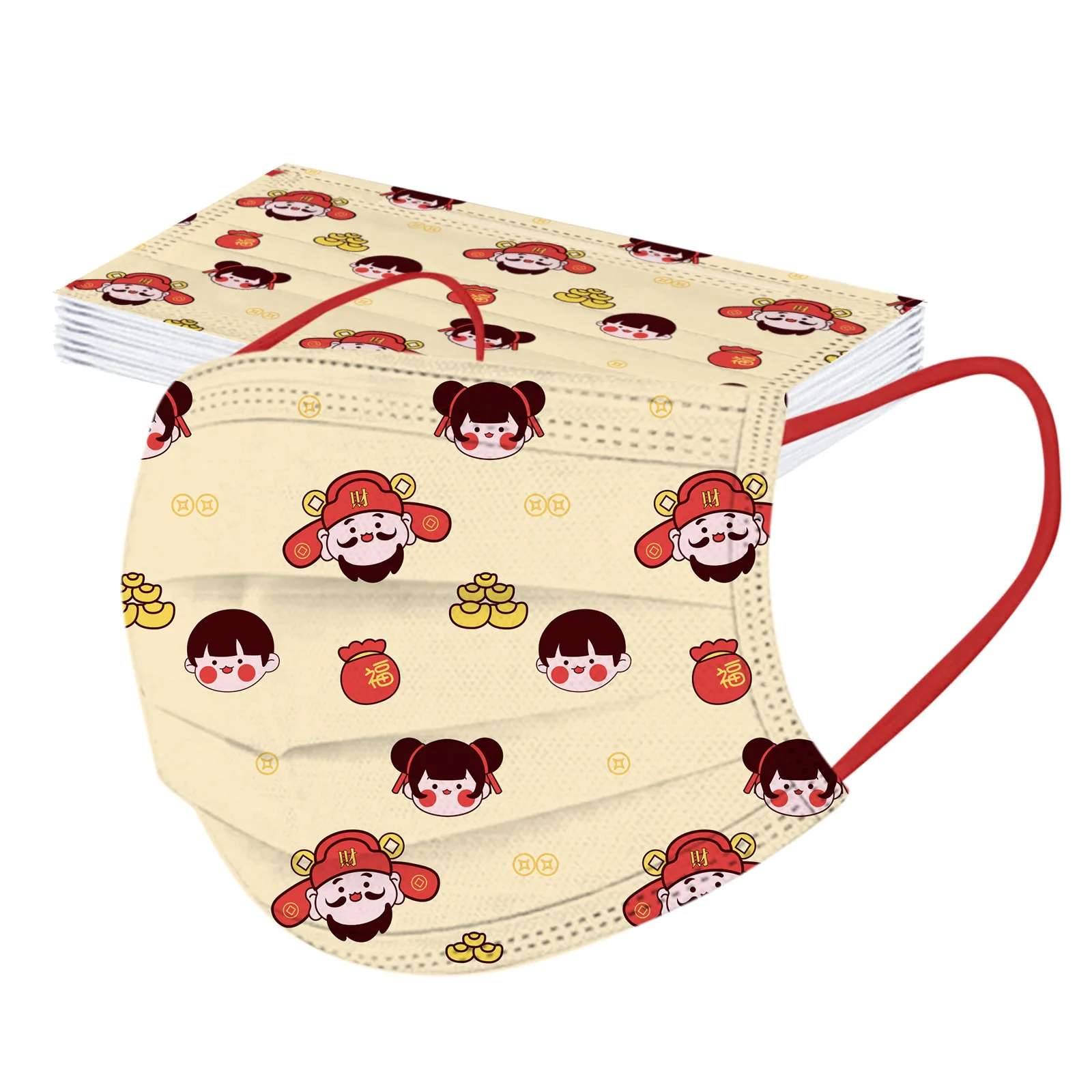 10PCS Chinese New Year masque Adult Disposable Face 3Ply Ear Loop маски Printing mascarilla Monder Scarf Halloween Cosplay MasK |